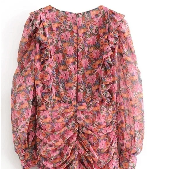 Blogger Fave Floral Ruffle Puff Sleeve Mini Dress | NWT | Small - Picture 6 of 12